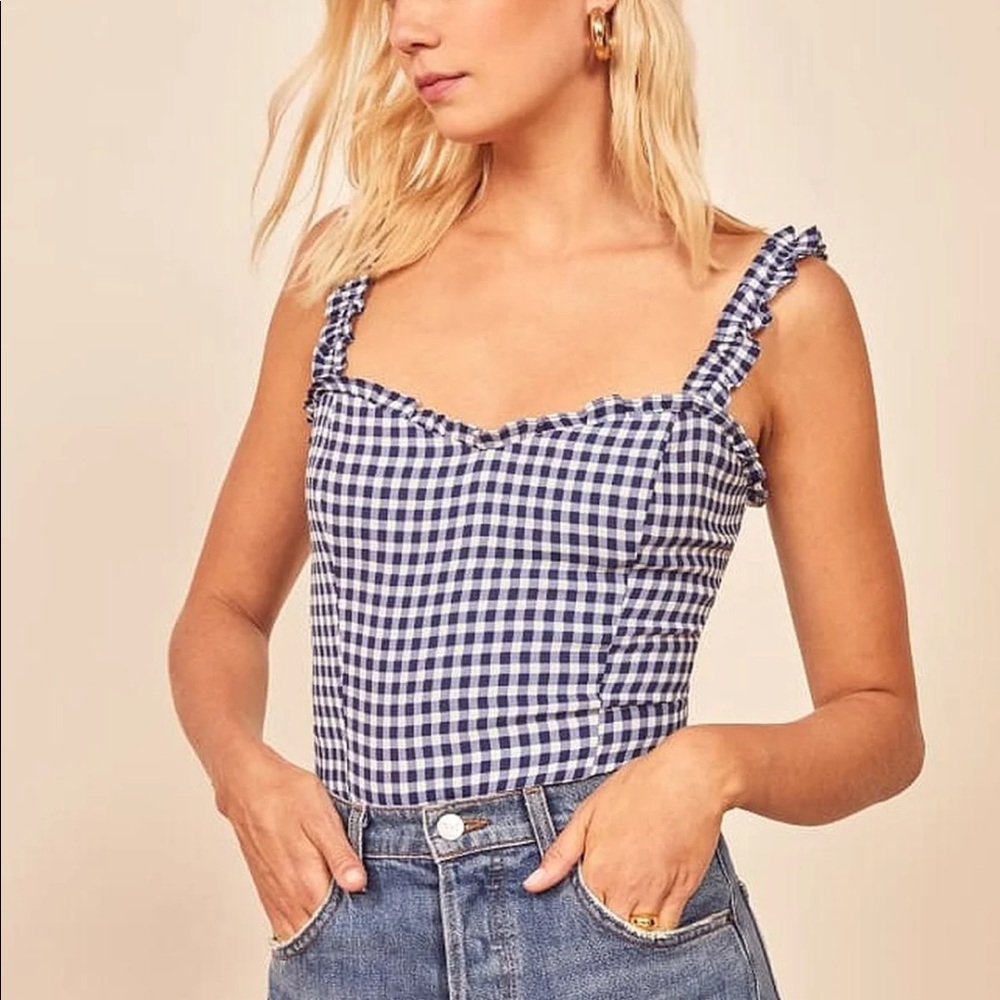 Reformation Havana Blue Gingham Top